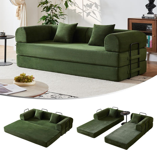 79" Convertible Sofa Bed, Modular Corduroy Couch with Memory Foam for Small Spaces