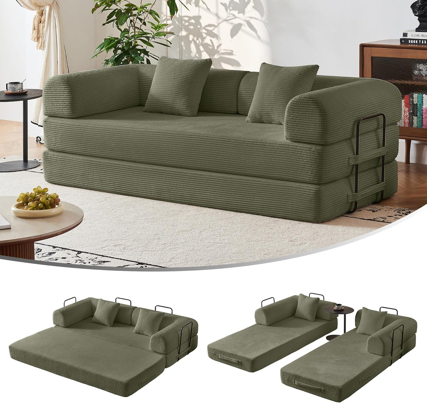 79" Convertible Sofa Bed, Modular Corduroy Couch with Memory Foam for Small Spaces