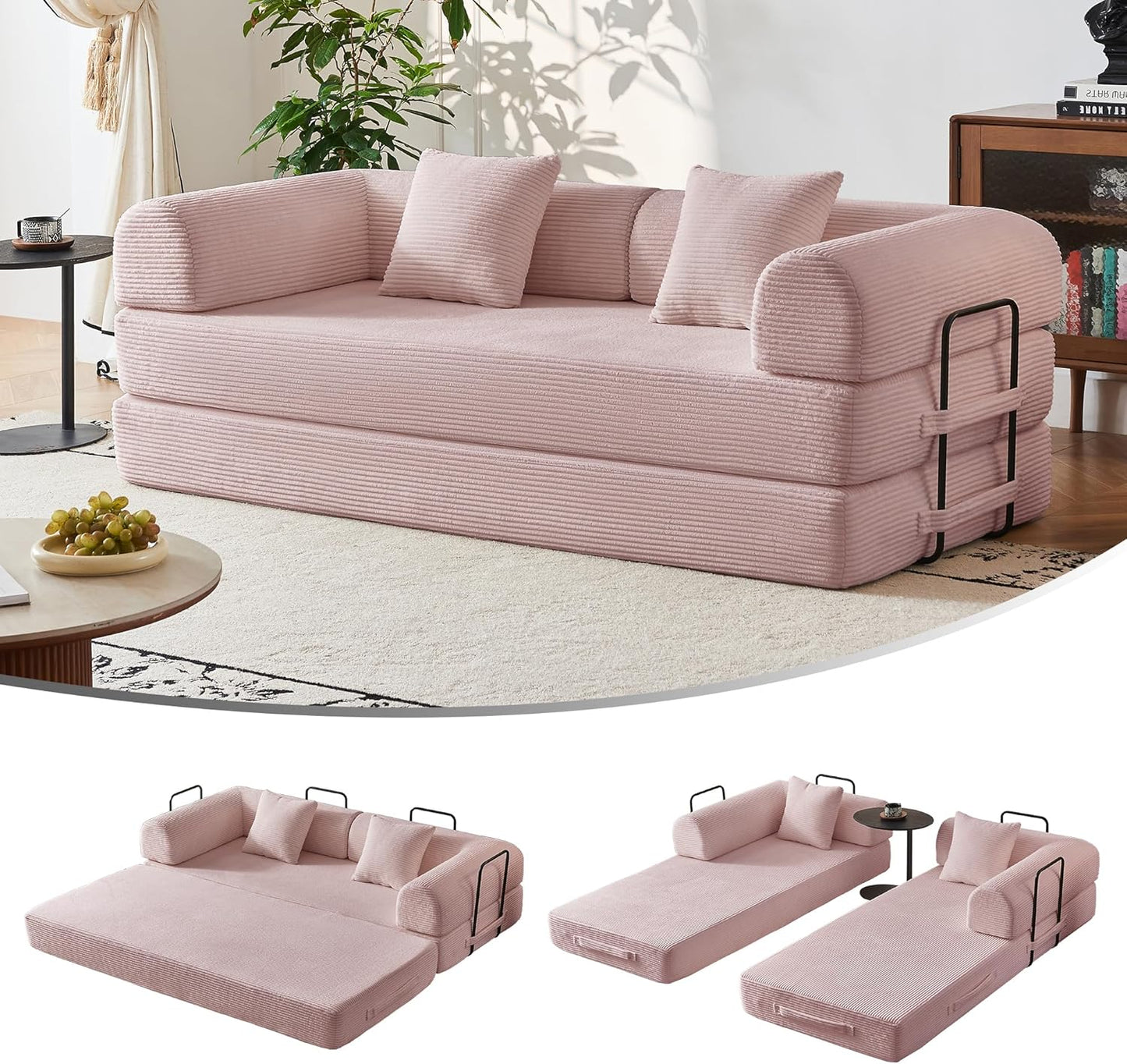 79" Convertible Sofa Bed, Modular Corduroy Couch with Memory Foam for Small Spaces
