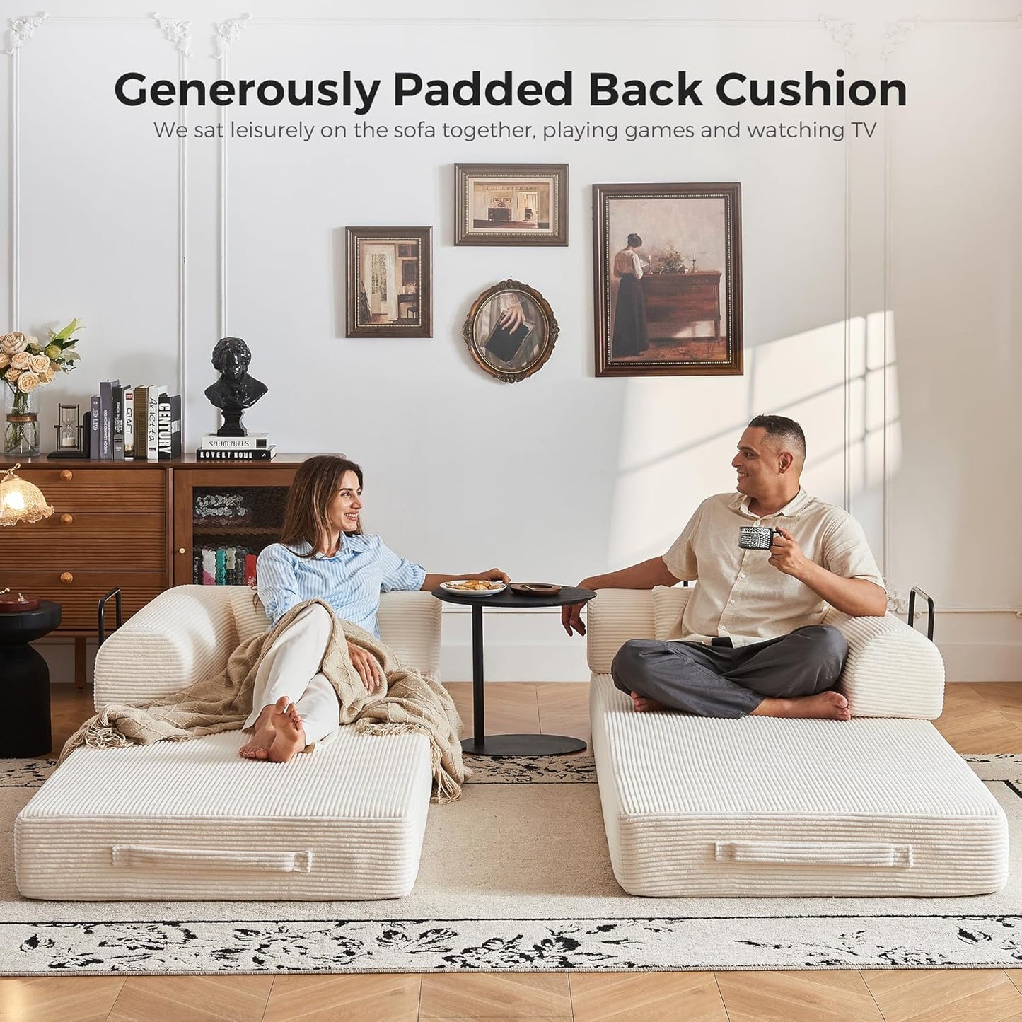 79" Convertible Sofa Bed, Modular Corduroy Couch with Memory Foam for Small Spaces