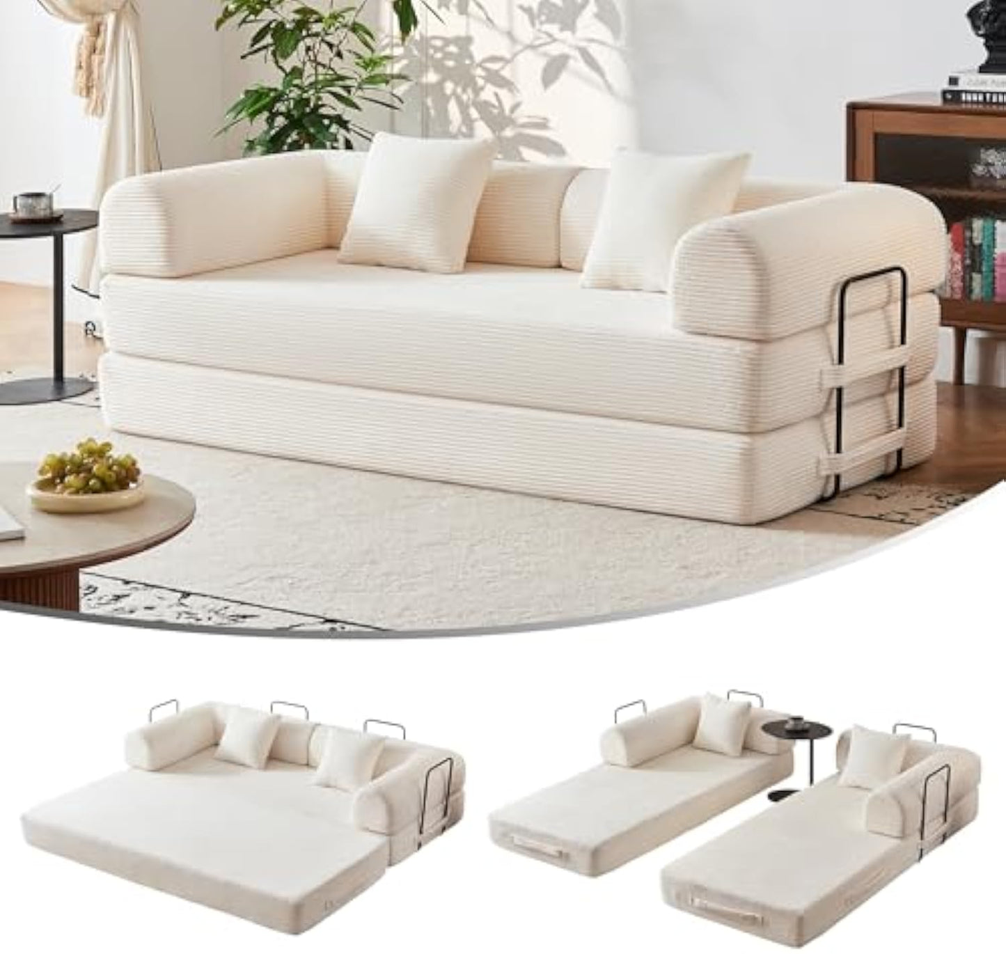 79" Convertible Sofa Bed, Modular Corduroy Couch with Memory Foam for Small Spaces
